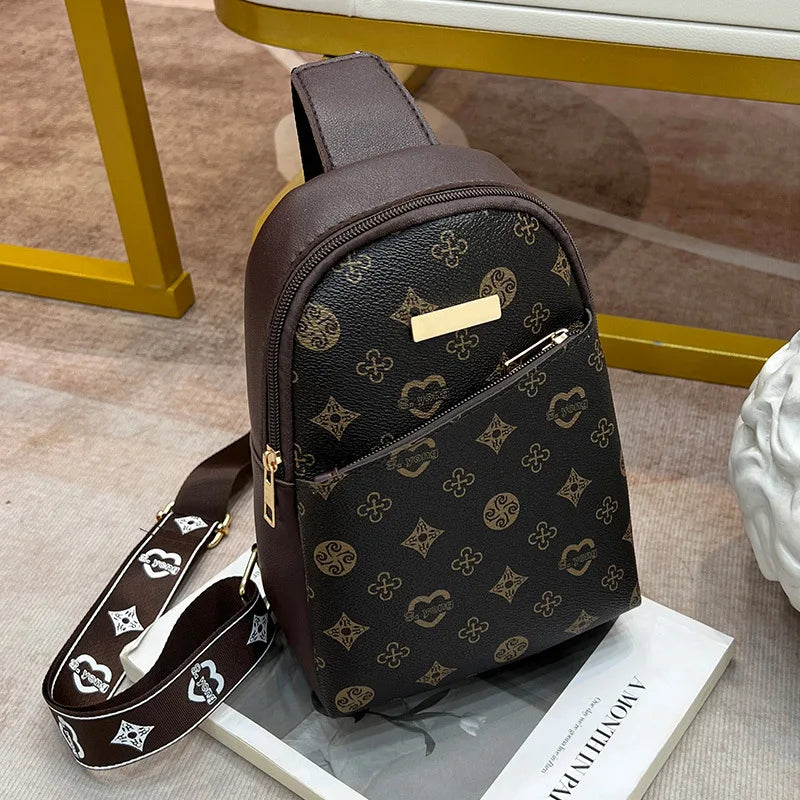 Streetwear Chest Bag for Women – Printed PU Leather Sling for City Walk