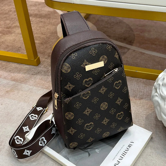 Streetwear Chest Bag for Women – Printed PU Leather Sling for City Walk