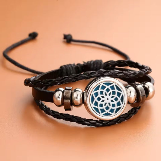 Aromatherapy Black Leather Bracelet – Unisex Diffuse Wristband for Streetwear Style