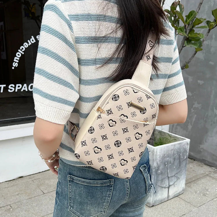 Streetwear Chest Bag for Women – Printed PU Leather Sling for City Walk