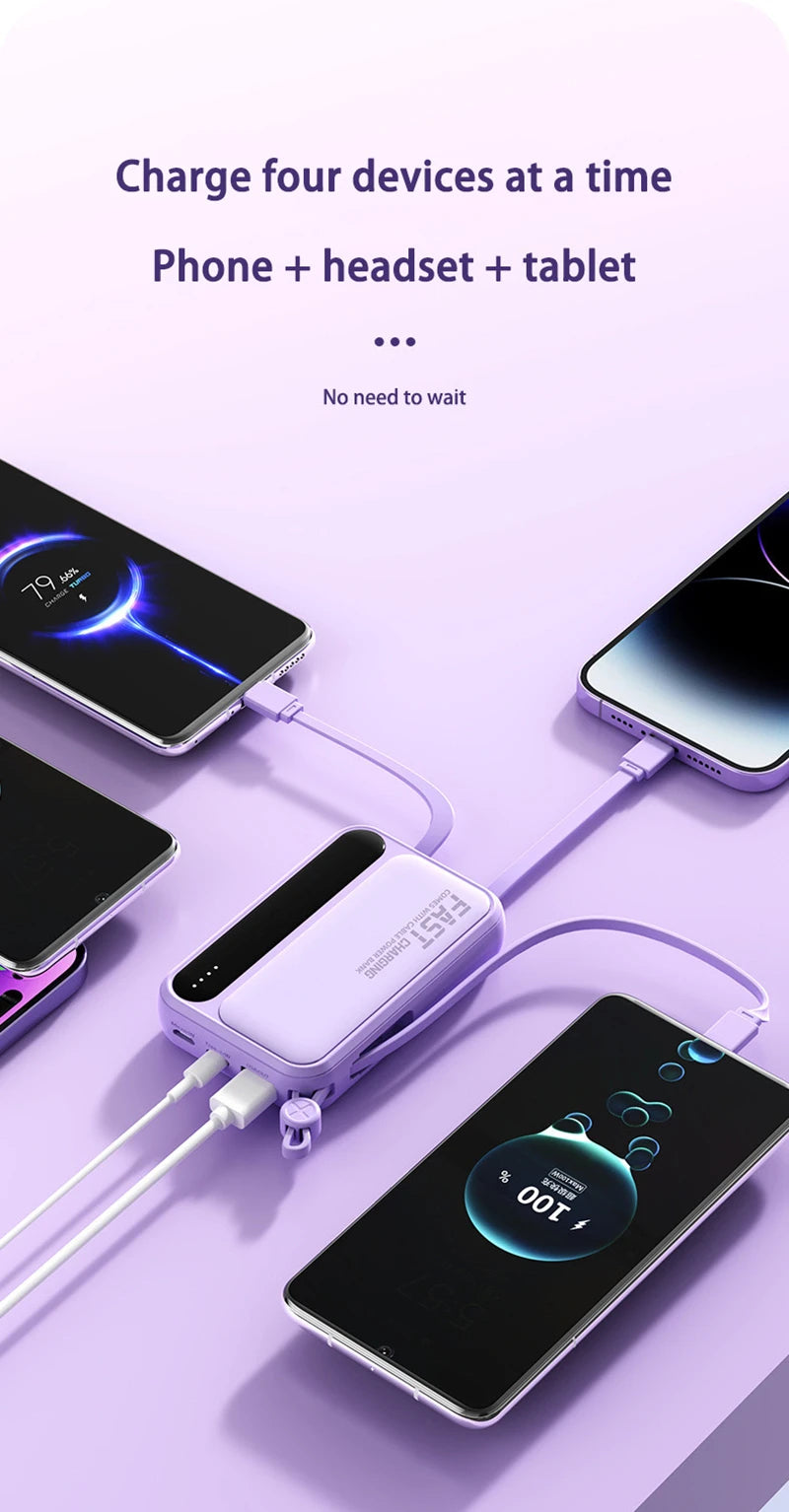 Slim Power Bank – Built-In Cable Mobile Charger for Pokémon GO & Travel
