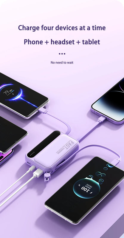 Slim Power Bank – Built-In Cable Mobile Charger for Pokémon GO & Travel