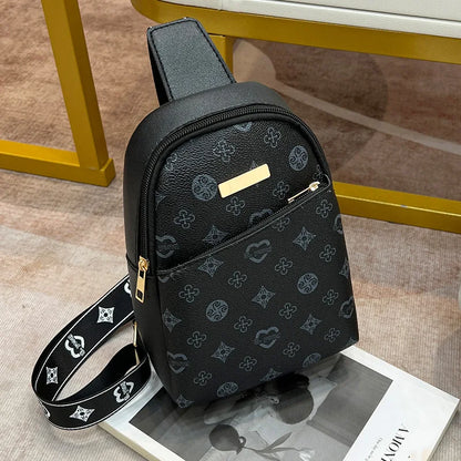 Streetwear Chest Bag for Women – Printed PU Leather Sling for City Walk