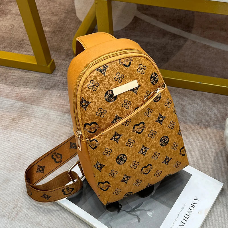 Streetwear Chest Bag for Women – Printed PU Leather Sling for City Walk