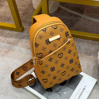 Streetwear Chest Bag for Women – Printed PU Leather Sling for City Walk