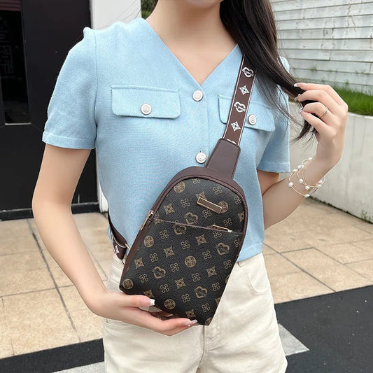 Streetwear Chest Bag for Women – Printed PU Leather Sling for City Walk