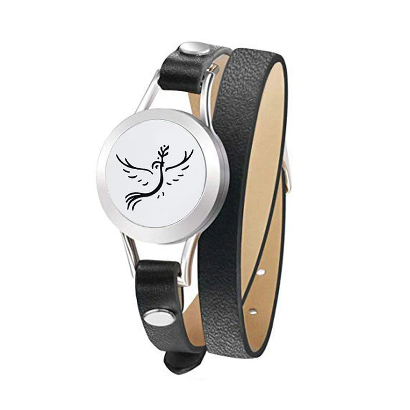 Fashion Women Stainless Steel Bracelet Genuine Leather Aroma Bangle Essential Oils Diffuser Locket