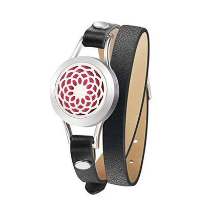 Fashion Women Stainless Steel Bracelet Genuine Leather Aroma Bangle Essential Oils Diffuser Locket